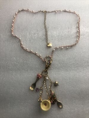 Betsey Johnson Tea Party Tea Cup Fork Necklace Nwot Rare 
