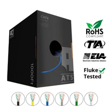 ATS BULK CAT6 PLENUM UTP 1000ft 550MHZ 23AWG Solid 10 Gigabit  in  9  colors