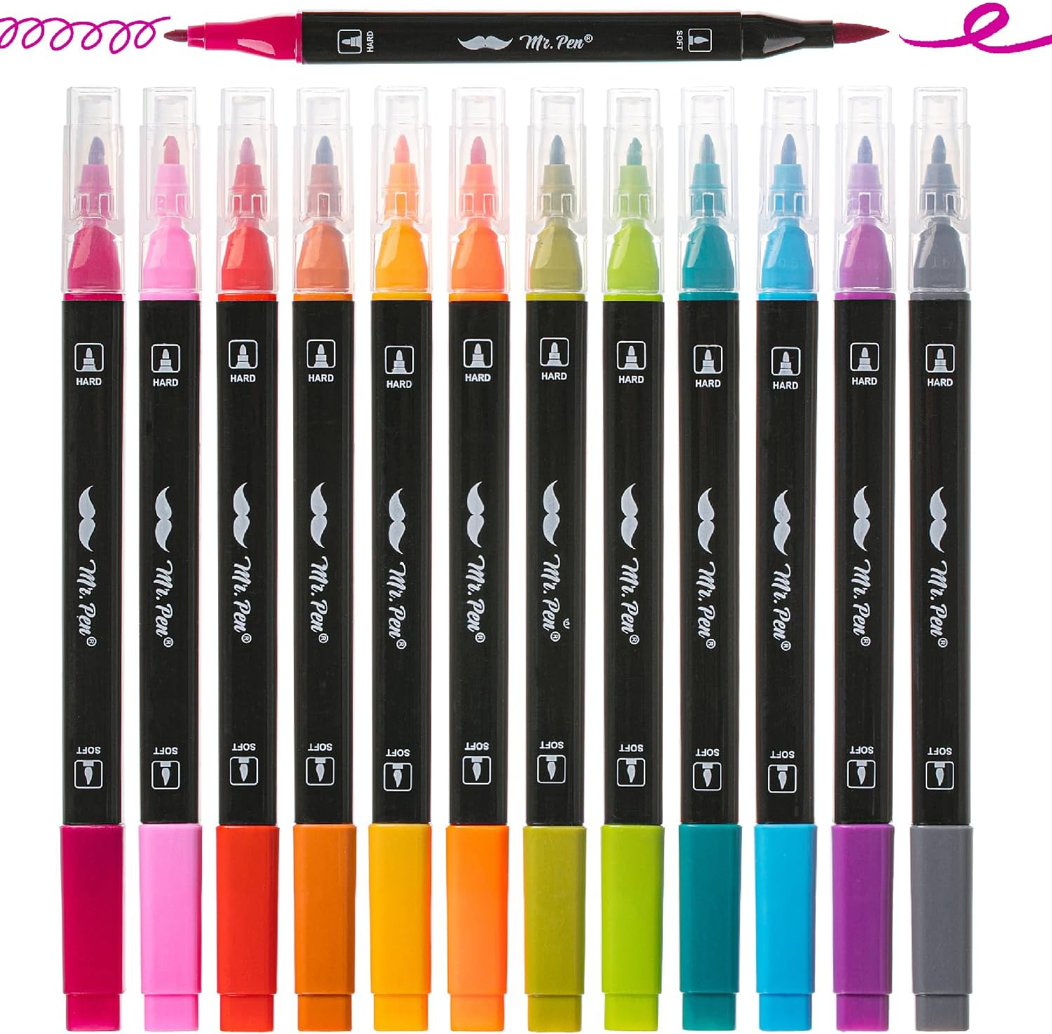- Dual Tip Brush Pens, 12 Pcs, Vibrant Colors, Brush and Fine Tip Marker, Brush