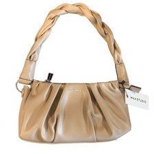 Max Studio Tan Soft Puffy Pleated Style Vegan Leather Shoulder Bag New