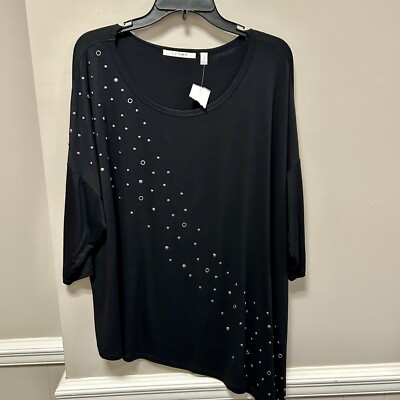 Cyrus Sz 1X Black Asymmetrical Hem Top Grommet & Studded Detail