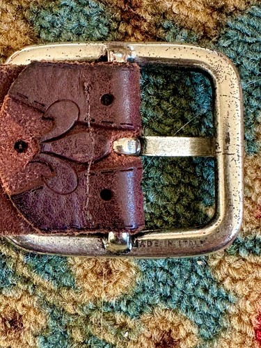 STREETS AHEAD Vintage Made In Italy Leather Belt Fleur de Lis Studs Stamped 37" - Picture 6 of 7