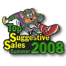 🌟RARE 2008 Old Style Chuck E Cheese "Top Suggestive Sales" Employee Pin🌟
