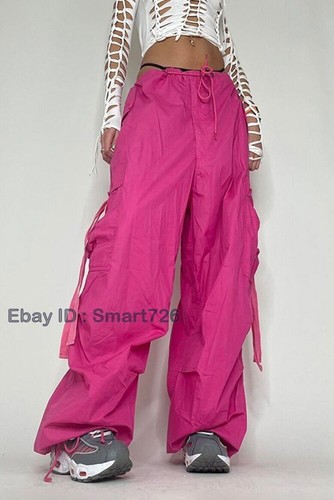 Women Girls Harajuku Big Pocket Pink Cargo Pants Wide Leg Pants Trousers - Picture 6 of 23