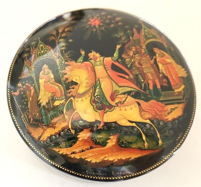 RUSSIAN PALEKH SCHOOL VINTAGE LACQUER BOX fairy tale Prince Elisey artist signed