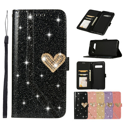 Für Samsung S22 S21 S20 S23 S10 S8 S9 Glitter Puder Leder Wallet Case Handyhülle