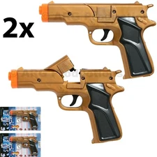 SET OF 2 - GOLDEN CAP GUN TOY PISTOL REVOLVER POLICE COLT 45 FIRE 8 RING CAPS
