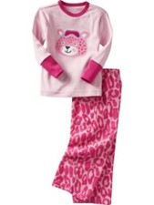 NWT GAP Fleece Cheetah Print Sleep Set Pajamas Pink Baby Girls 12-18 18-24 month