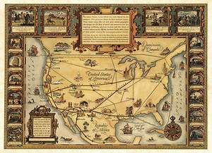 1921 Pictorial Map Usa Vintage Historical Wall Art Poster Genealogy History Ebay