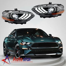 Pair DRL Dual Beam Projector Headlights Headlamp Fits For 2018 2019 Ford Mustang