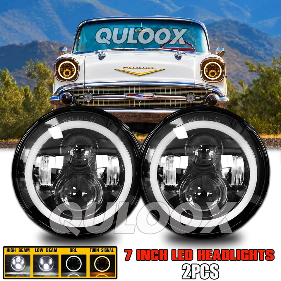 For Dodge D100 D200 D300 Pickup 7inch Round LED Headlights Hi/Lo Sealed Beam 2X - Image 2 of 4