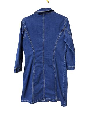 allegra k denim dress Women's Denim Dress Button Down Collar V Neck Long Sleeve A-line Cotton Jean Dress M Blue
