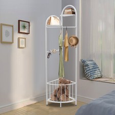 Corner Coat Rack with Storage Basket,White Corner Clothing Rack,Corner Coat Rack