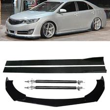 Front Bumper Lip Splitter + Side Skirts + Strut Rods For Toyota Camry SE XSE