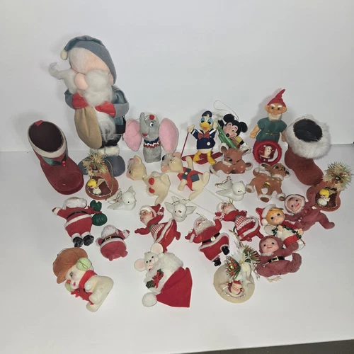 Flocked Christmas Ornament Mixed Lot Japan Felt Kitschy Blow Mold 50’s 60’s Vtg