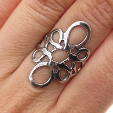 925 Sterling Silver Vintage Mexico Modernist Swirl Flower Oxidized Ring Size 7