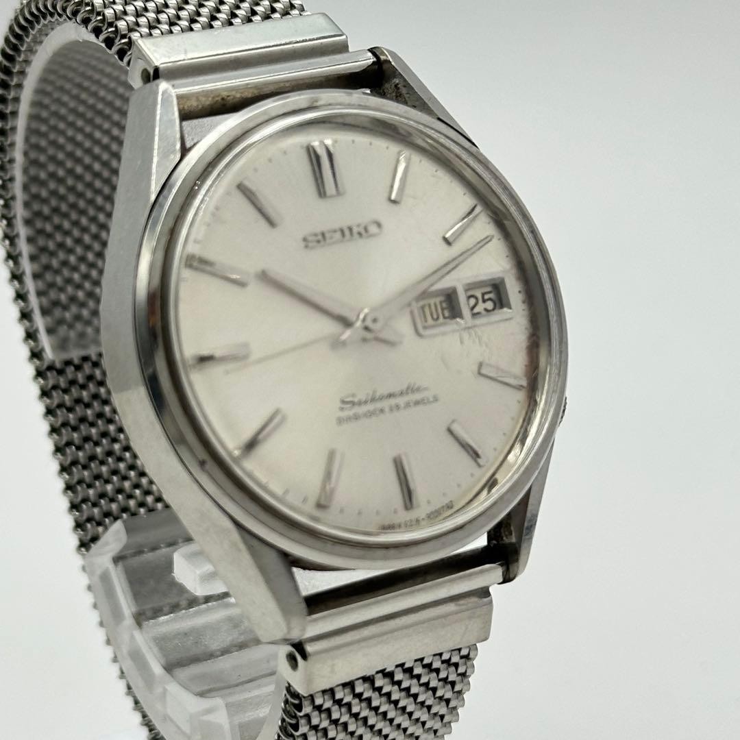 Seiko Seikomatic 6216-9000 Vintage Day Date Silver Round Automatic Mens Watch