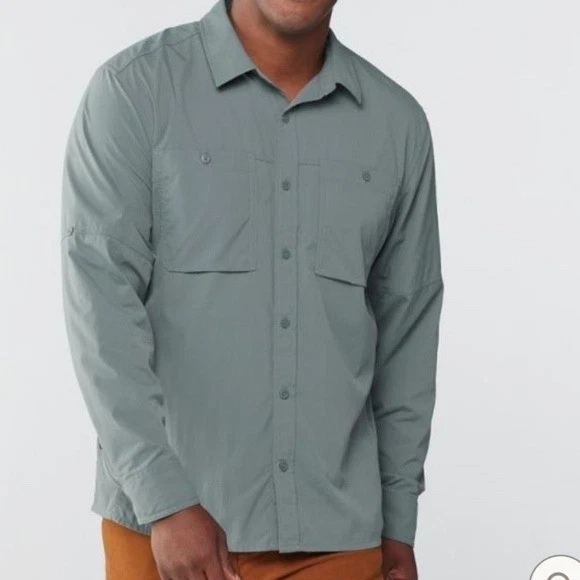 REI Co-op Sahara Mens XXL Gray Long Sleeve Hiking Fishing Button Down Shirt