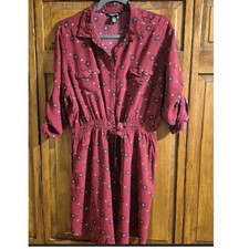 Millenium Short Button Tab Sleeve Casual  Elastic Waist Red Design Dress Size 2X