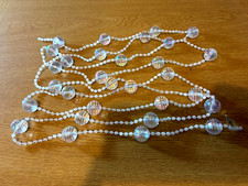 Acrylic Faceted Bauble Garland with White Beads – 110 Inches (280cm) – Sparkling