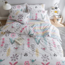 Floral Bird Print Pattern Girls Duvet Cover Twin White Twin, Kawaii