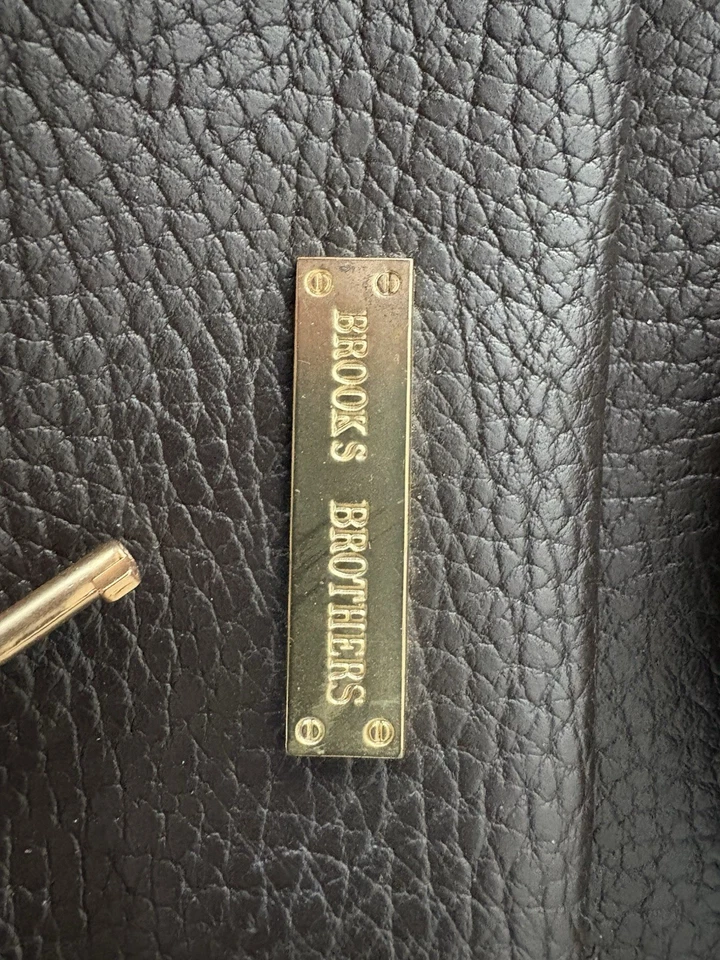 Bagagem de viagem Brooks Brothers couro preto grão seixo bolsa de viagem rolante - Imagem 3 de 4