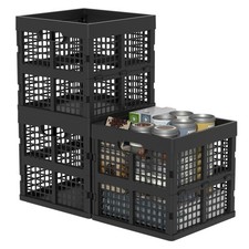 18 L Square Milk Crate, Black Plastic Collapsible Crates, 3-Pack