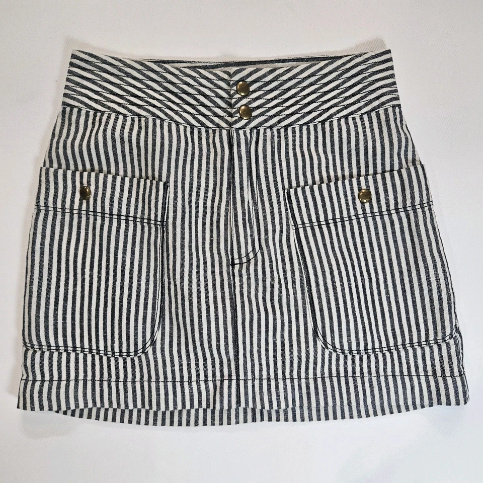 Мини-юбка Silence & Noise женская размер 2 черная белая в полоску льняная смесь повседневная - Изображение 3 из 4