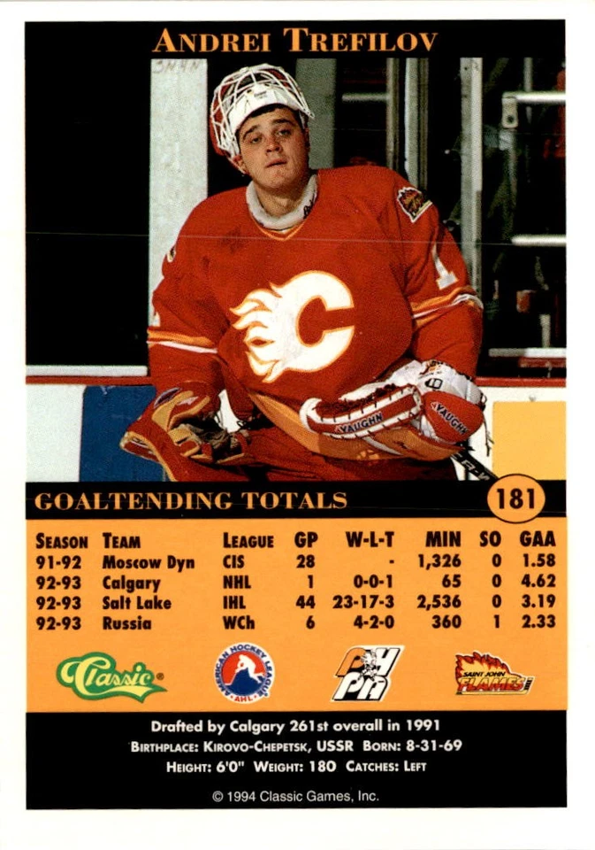 1994 Classic Pro Hockey Prospects #181 Andrei Trefilov St. John Flames - Image 2 of 2