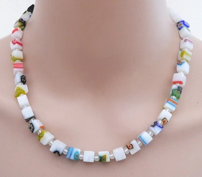 Halskette Millefiori Glas bunt multicolor mehrfarbig  202j - Bild 1 von 4