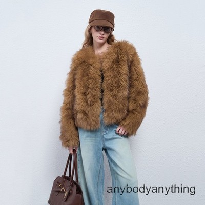 French Raccoon Fur Coat Women Winter New Long Sleeve Faux Fur Warm Party Jackets