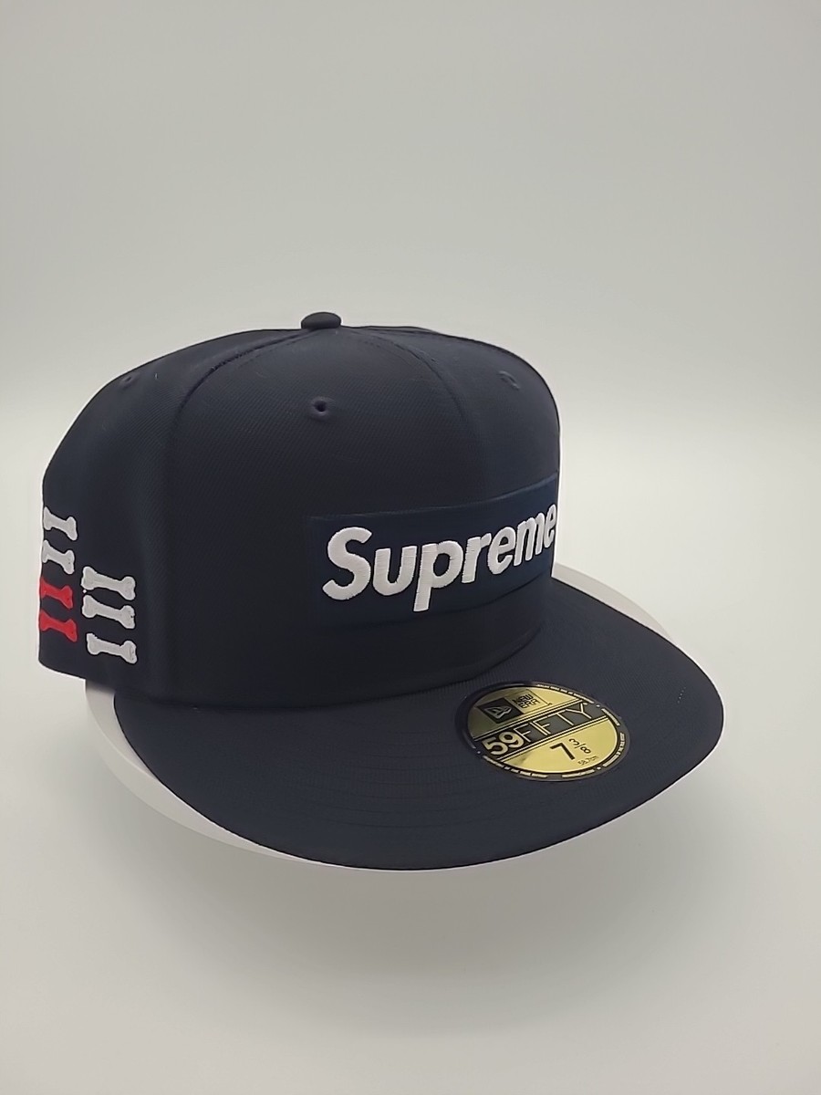 Supreme Bones Box Logo New Era Navy 7 3/8 FW25 Fitted Cap Hat