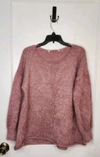 Soft Surroundings Mauve Pink Fuzzy Soft Eyelash Metallic Sweater Top Size Large