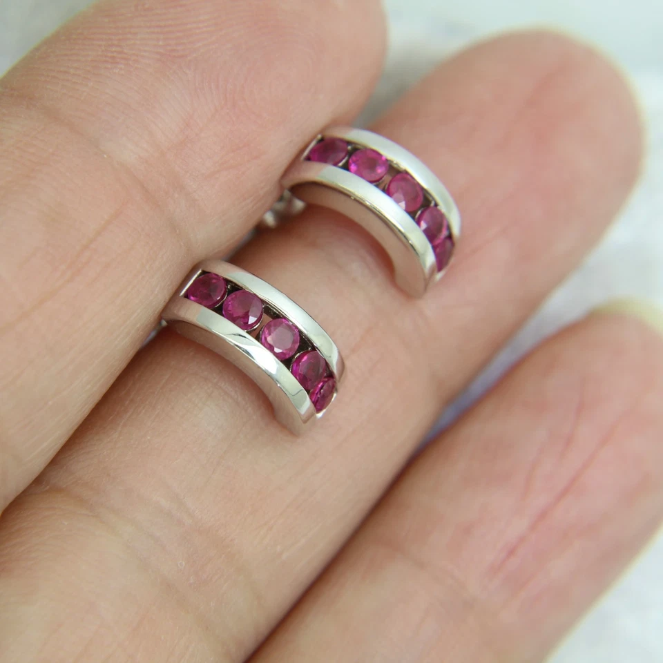 9ct White Gold Ruby Hoop Earrings - Image 4 of 4