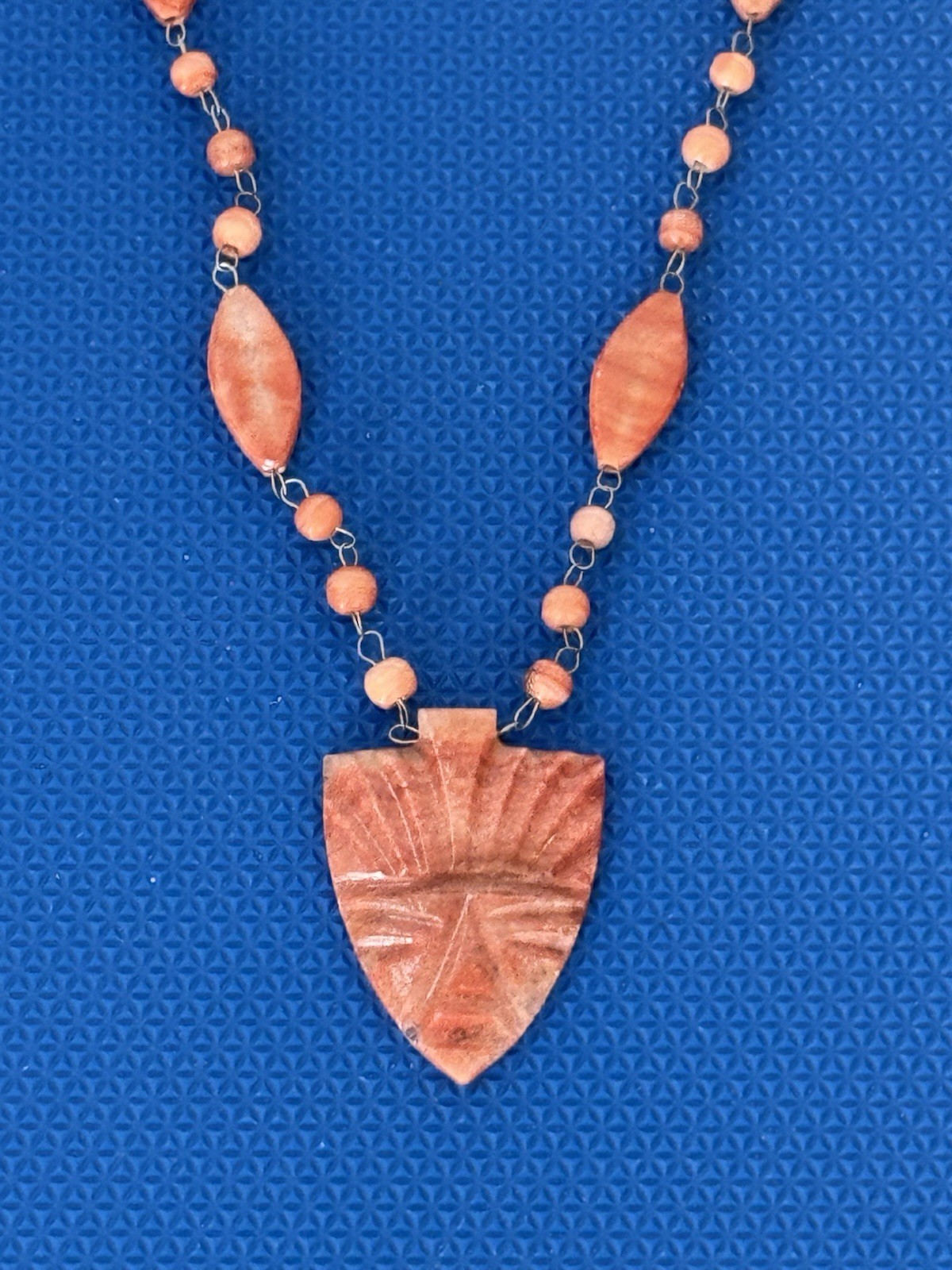 Vintage 1970s Carved Lucite Hawaiian Tiki Necklace With Earrings And Case