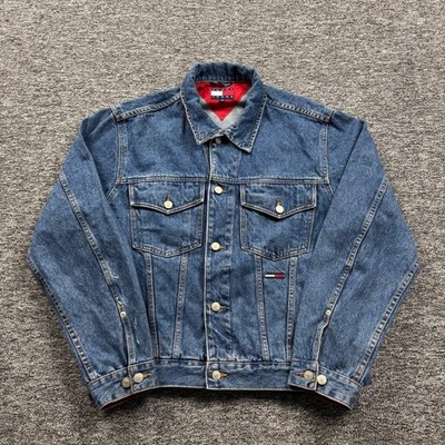 Vintage 1990s Tommy Hilfiger Blue Denim Trucker Streetwear Jacket Size Medium