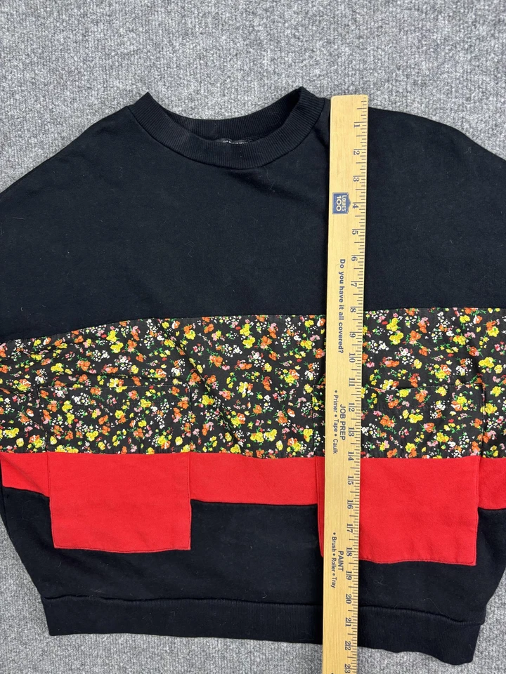 Sudadera Zara Mujer Mediana Negra Panel Floral Bloques de Color Cuello Redondo Pullover Foto 4 de 4
