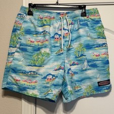 Vineyard Vines Swim Trunks Mens Sz Med Palm Tree Lined Drawstring Pockets