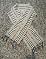 Burberry London Lambswool Plaid Fringe Scarf Beige Made in England Dry Clean