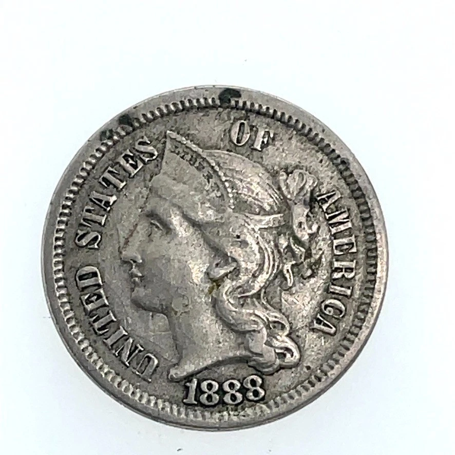 1888 Nickel Three Cent Piece XF-AU 3c U.S Coin - Key Date - Image 4 of 4