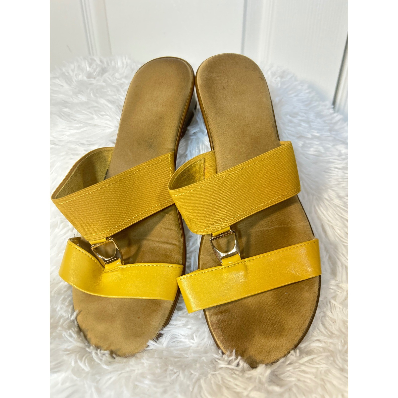 Women's Yellow Wedge Sandals Made in Italy Comfortable Slip On Shoes