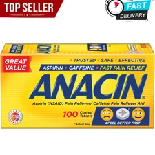 Anacin Fast Pain Relief Aspirin + Caffeine, 100 Coated Tablets