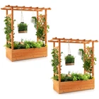 2PCS Raised Garden Bed Planter Box w/ Side & Top Trellis for Vine Climbing