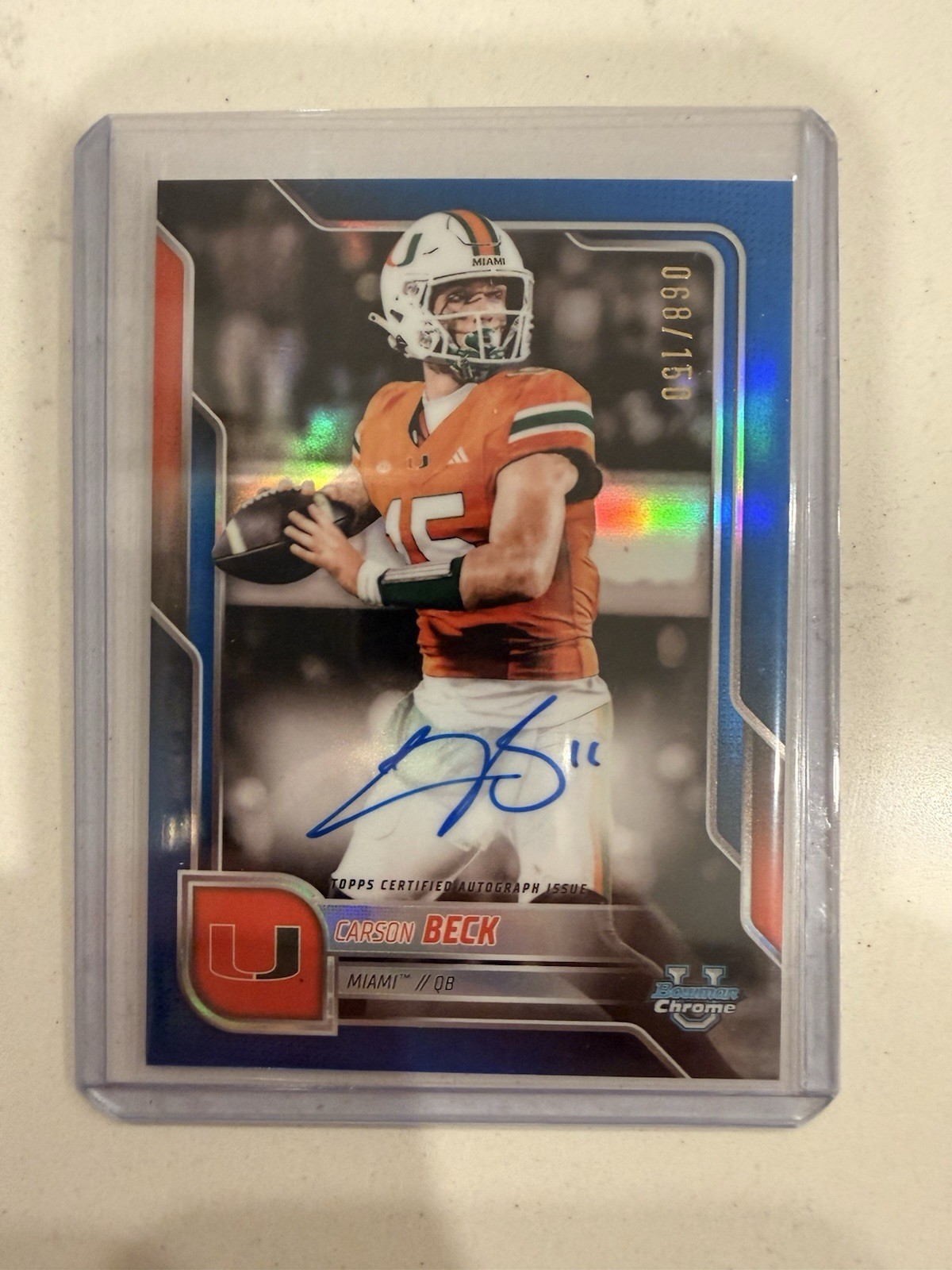 2025 Bowman Chrome U Carson Beck True Blue Refractor Auto /150 #BCA-CBE Miami