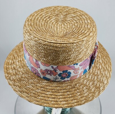 NEW Chloé Women\'s Braided Straw Boater Hat Viscose Floral‎ Ribbon Bow Size 58 NEW Chloé Women main image 3
