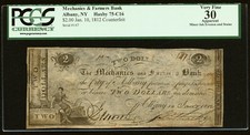 1812 Albany, NY - $2 Contemporary Counterfiet - PCGS 30 - FASCINATING RARE NOTE!