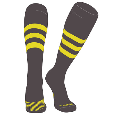 Striped OTC Baseball, Softball, Football Socks (A) Graphite, Bright Yellow