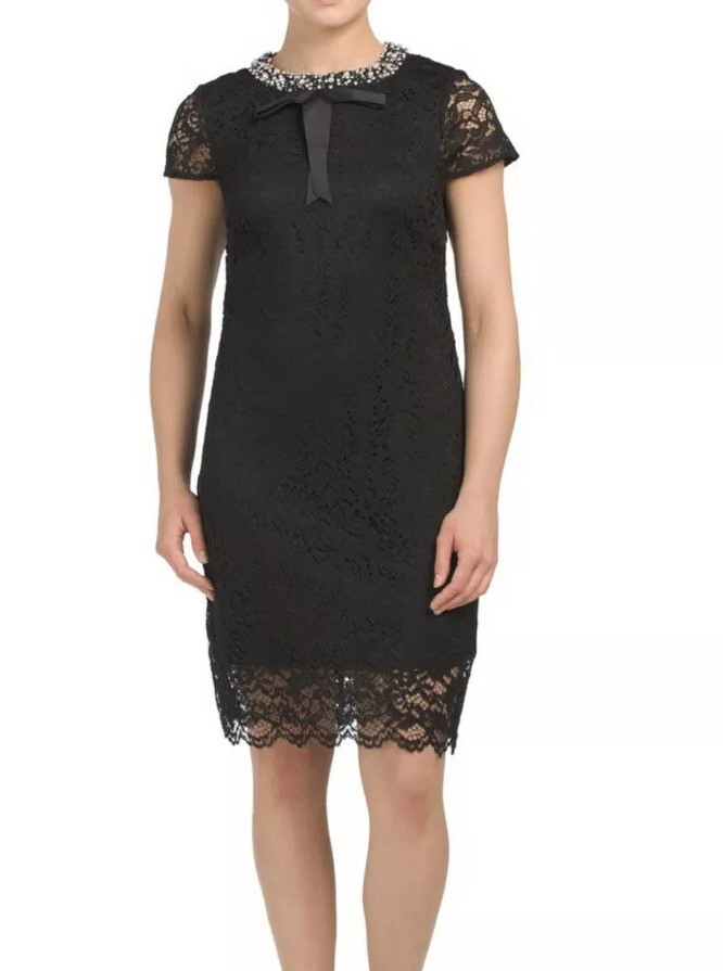NEW Betsey Johnson Black Embellished Lace Dress Jewel Collar Pearl  Rhinestone 6 | eBay