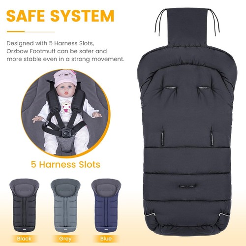 Saco de cochecito polar negro con 5 ranuras para arnés para seguridad y calor - Imagen 7 de 8