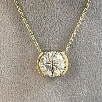 1.25Ct Round Cut Moissanite stone  Solitaire Pendant Necklace 14K Gold Plated